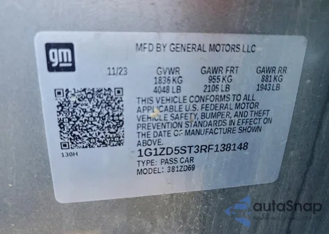 2024 Chevrolet Malibu Lt z USA, uszkodzony, nr VIN 1G1ZD5ST3RF138148